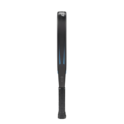 Dunlop FX Jr Padel racket side view with blue and black design on a white background