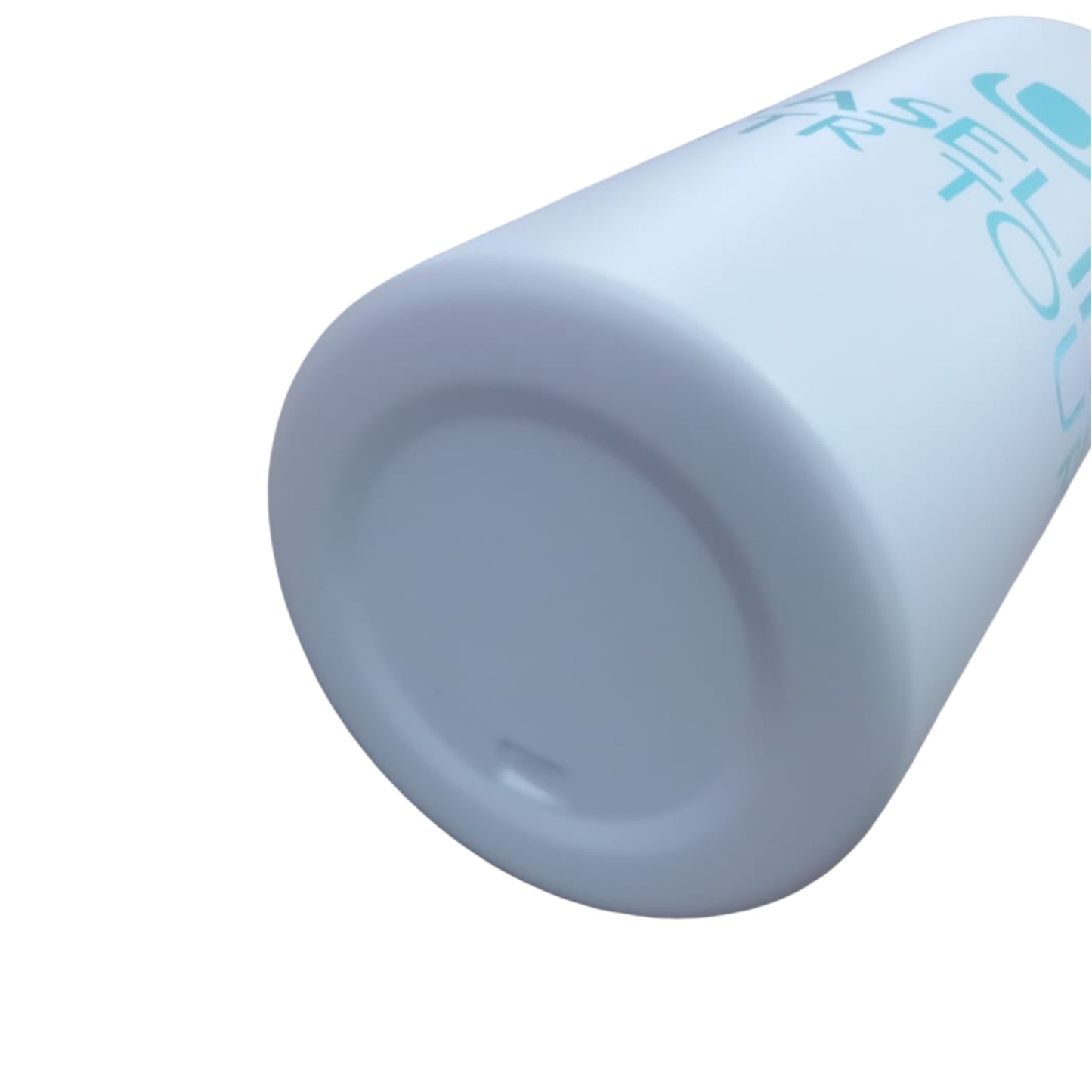 Bottom view of a white water bottle on a whote background