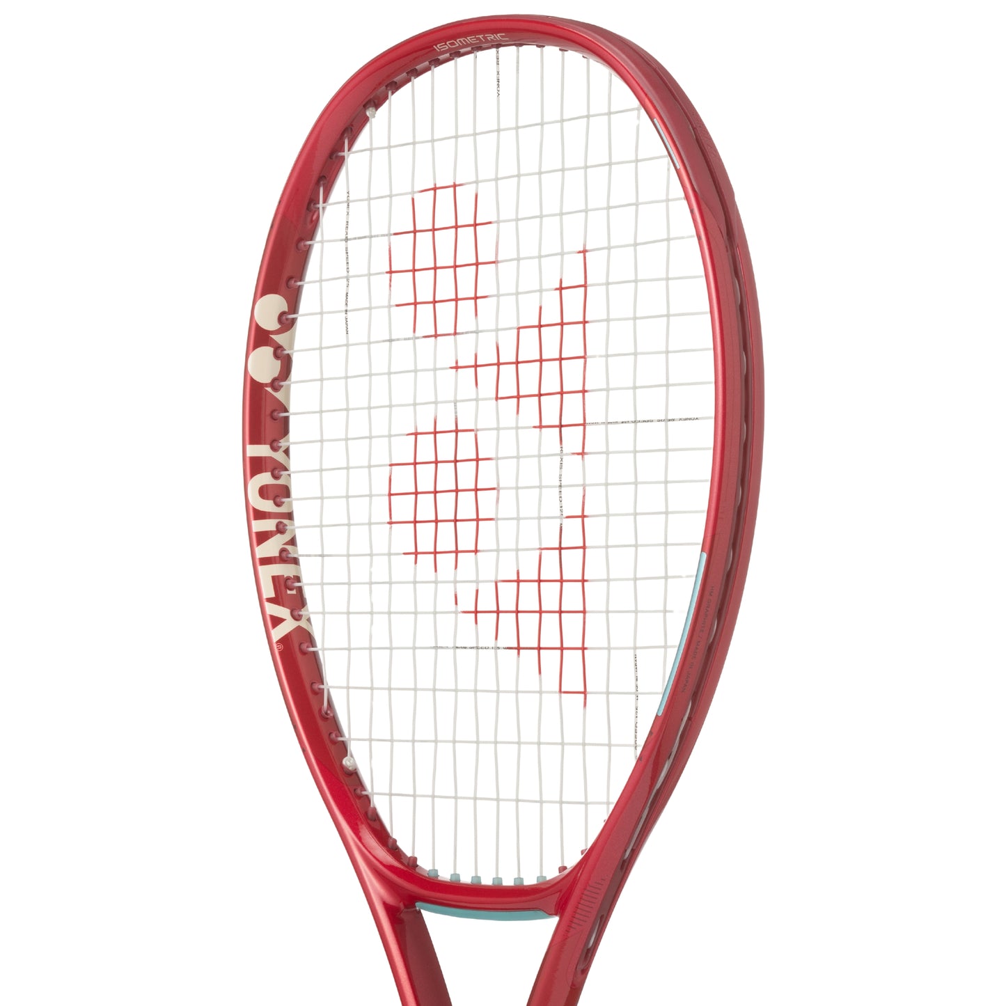 Red tennis racket on a white background