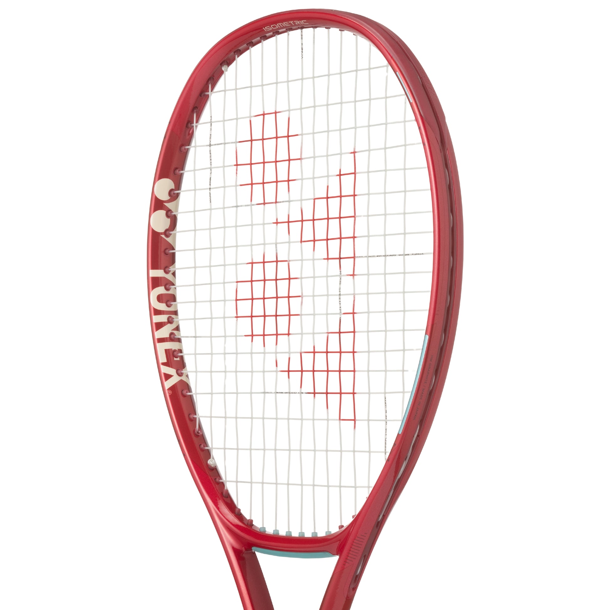 Red tennis racket on a white background