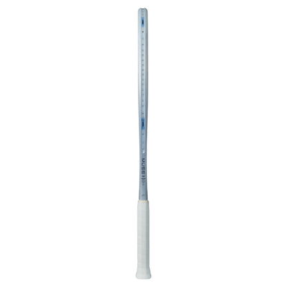 Gray Yonex tennis racket with a white handle and on a white background