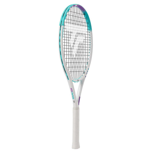 Tecnifibre Tennis racket with a white handle and colorful frame on a white background