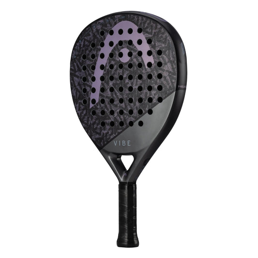 Black and purple Head padel racket with 'Vibe' branding on a white background