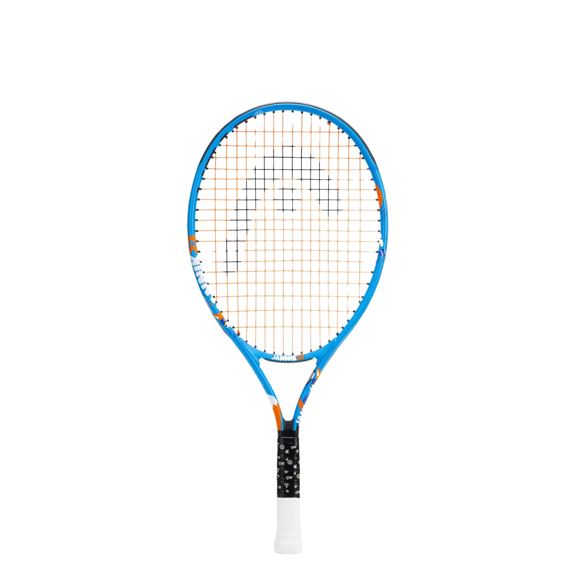 A Head tennis racket with a blue frame, orange accents, and white strings, shown against a plain white background.