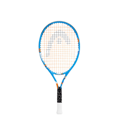 A Head tennis racket with a blue frame, orange accents, and white strings, shown against a plain white background.