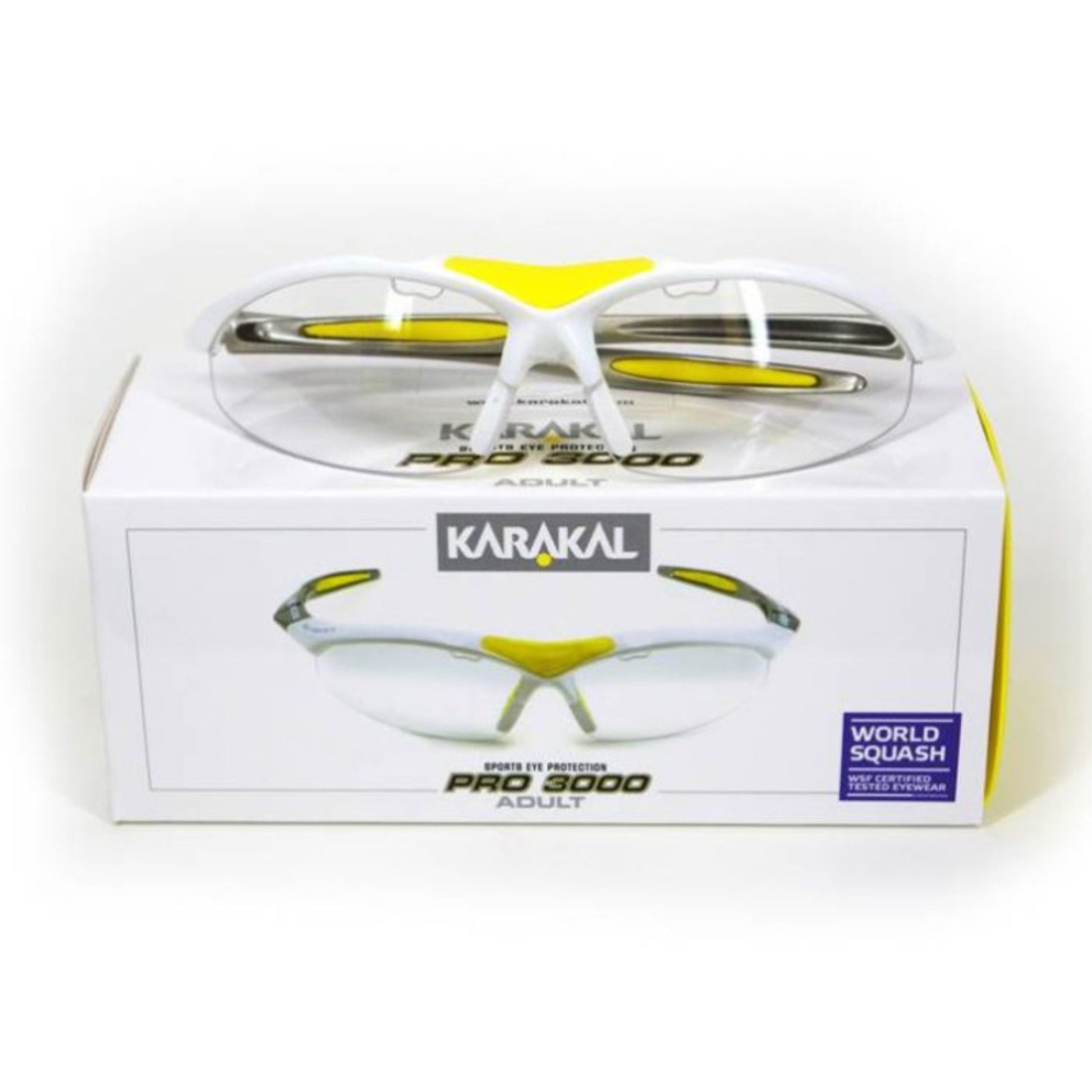 Karakal Pro 3000 squash goggles packaging on a white background
