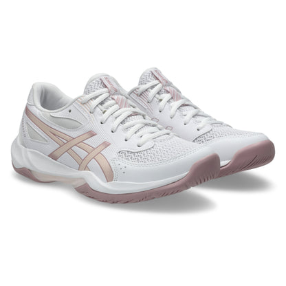 White and pink squash shoes on a white background