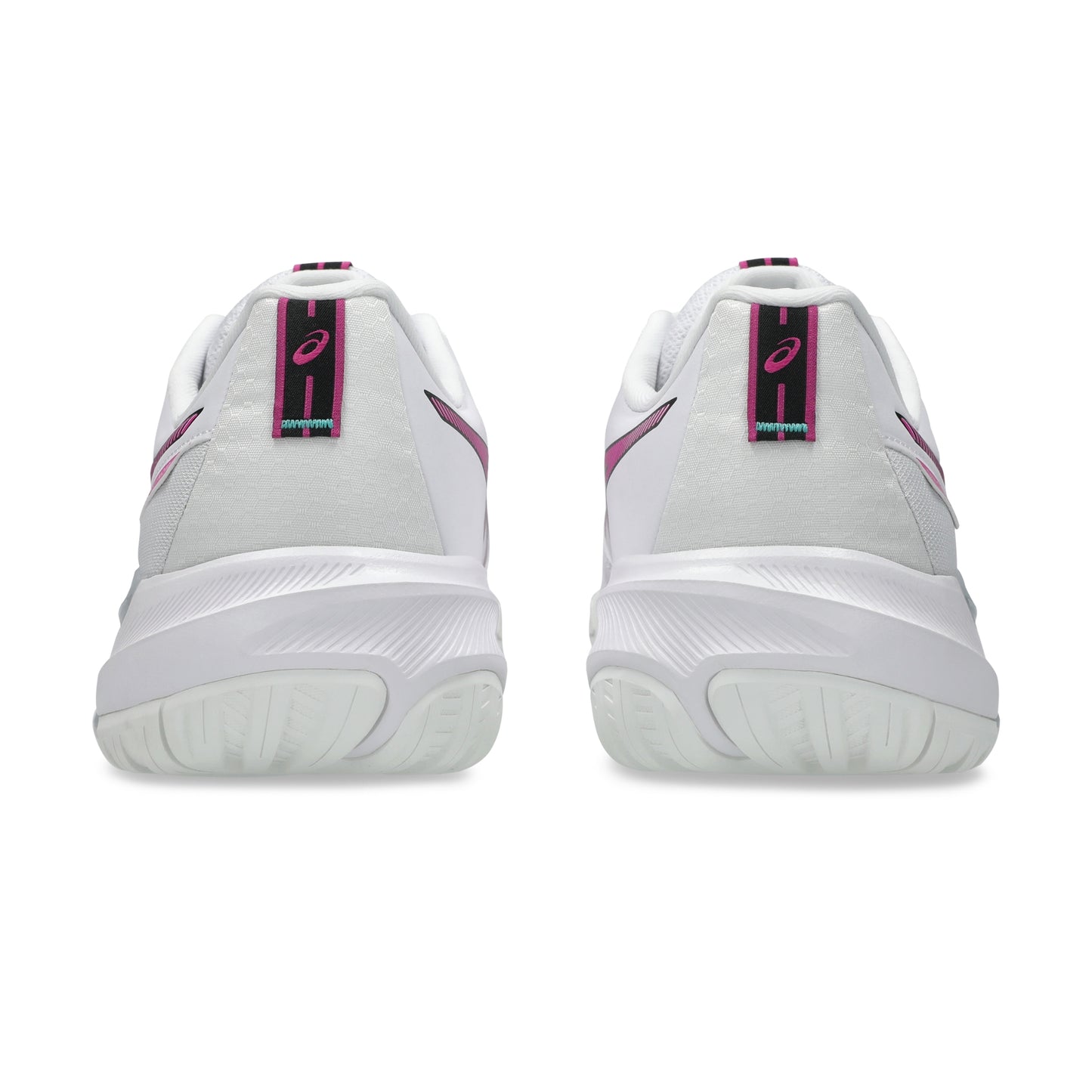 White tennis shoes with pink and black accents on a white background