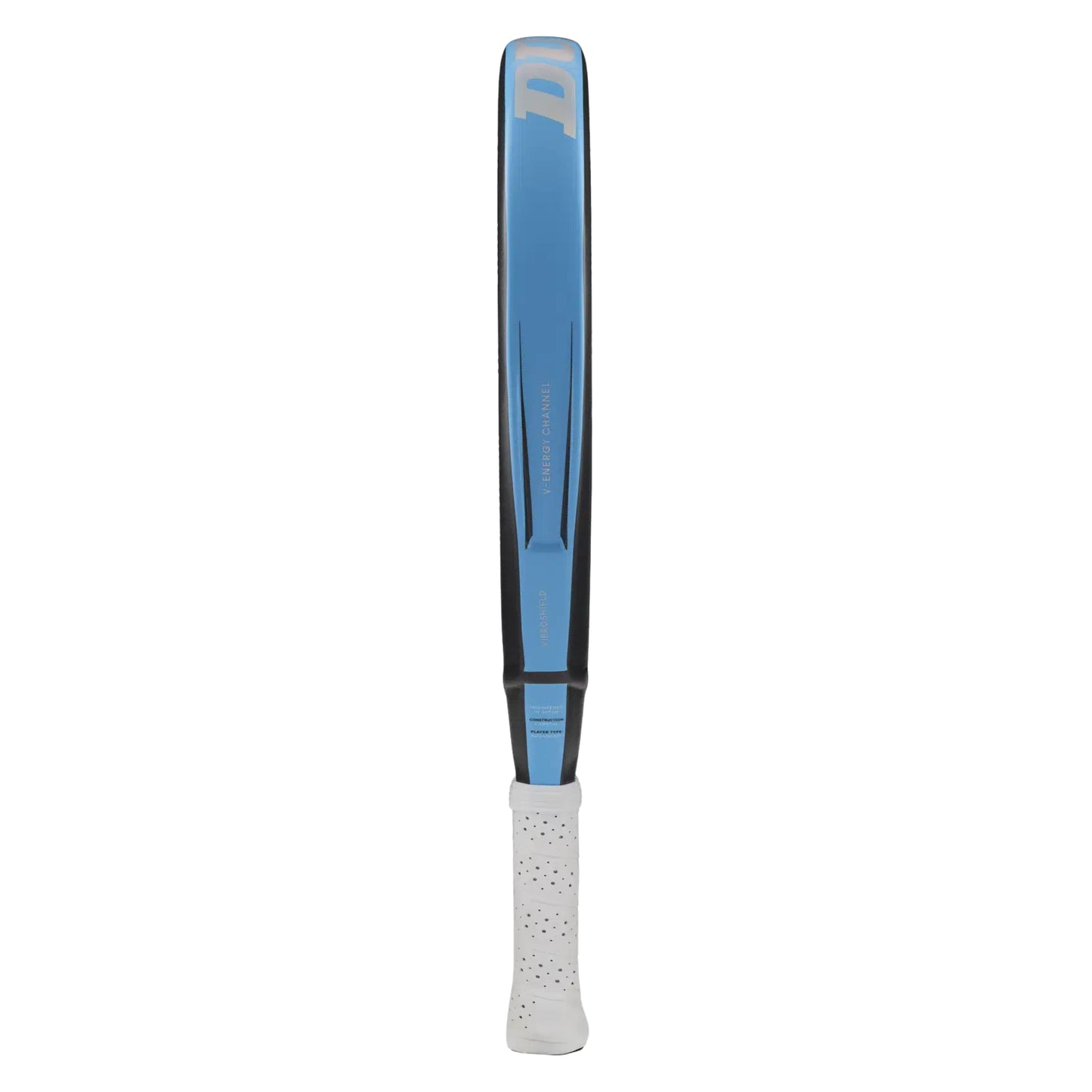Dunlop padel racket with blue side and white handle on a white background