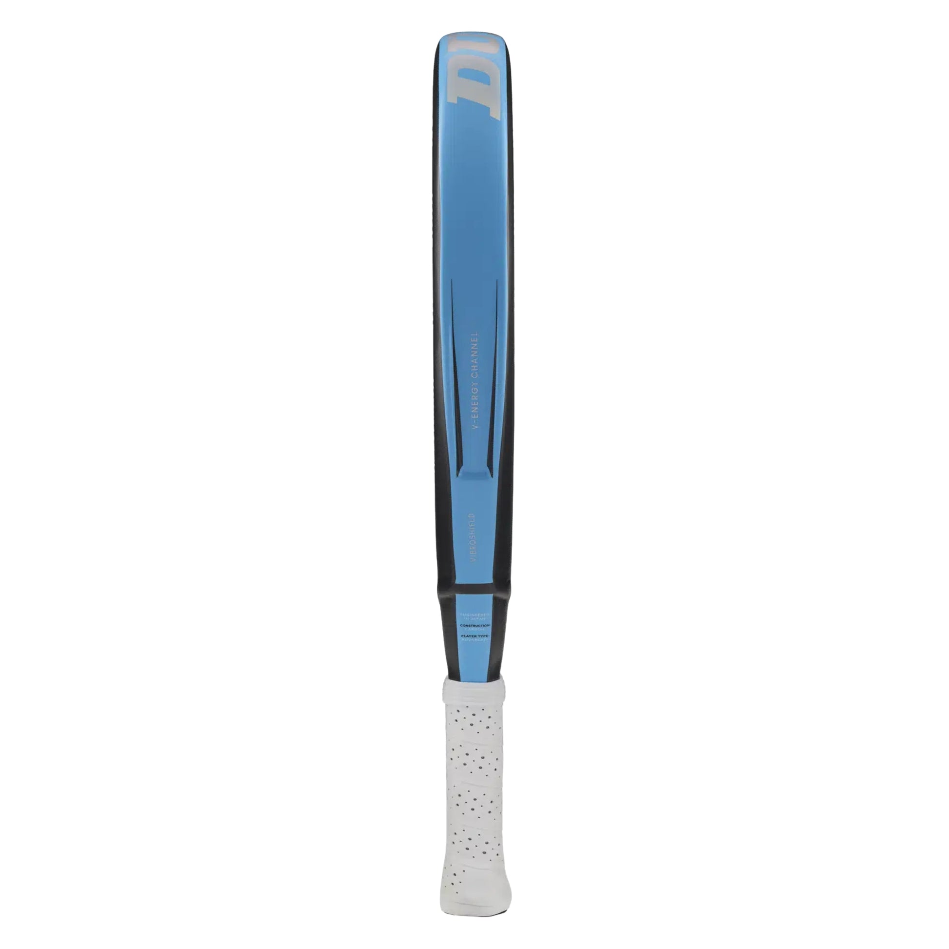 Dunlop padel racket with blue side and white handle on a white background