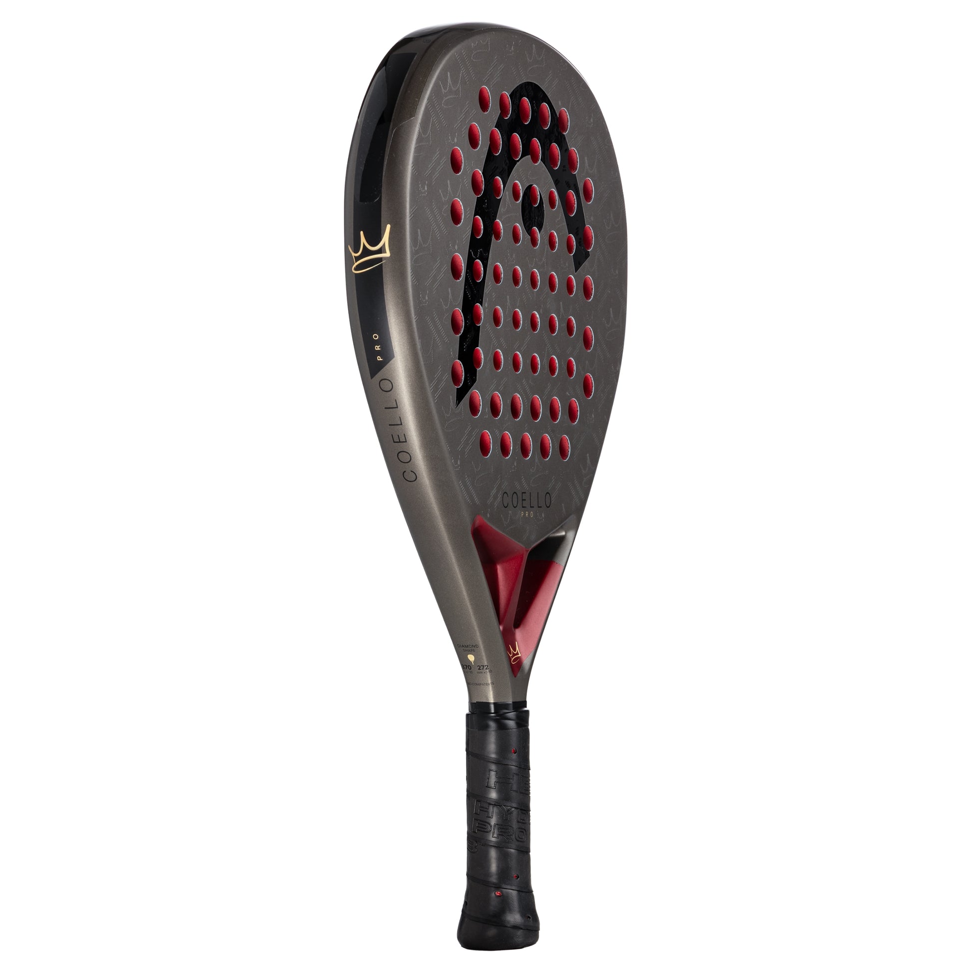 Padel racket with red and black design on a white background