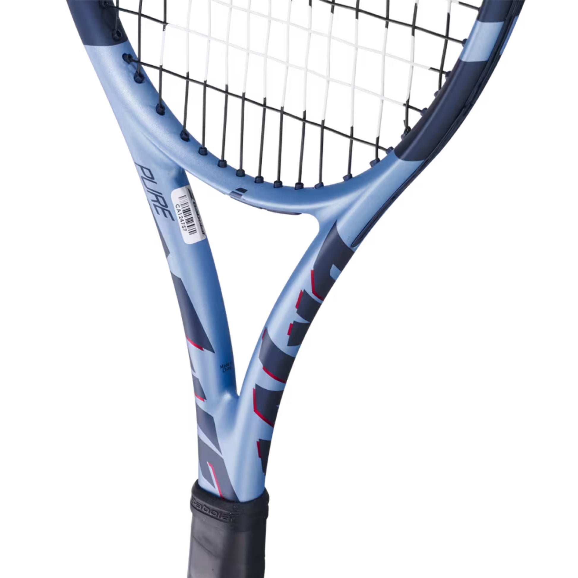 Blue and Navy Babolat racket with wording Pure 