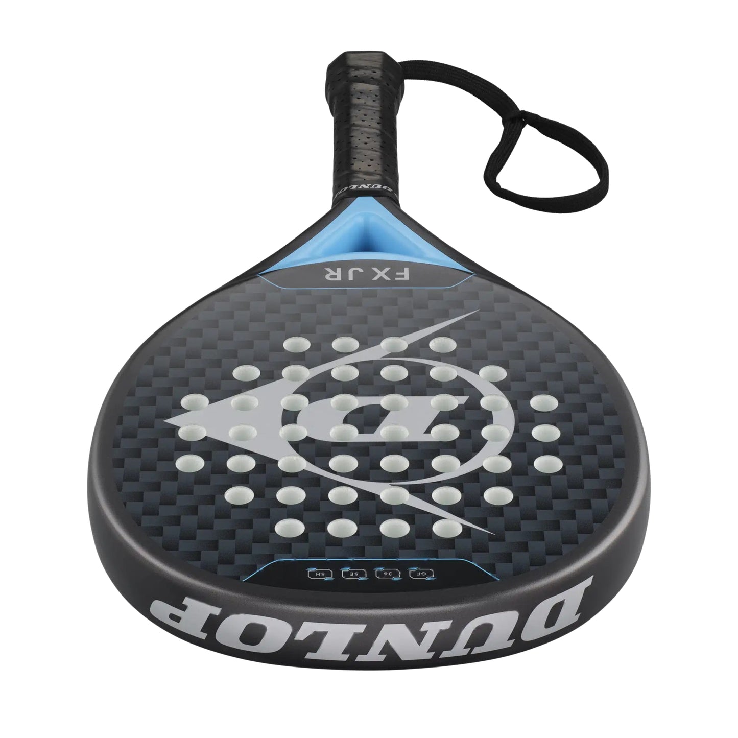 Dunlop padel racket with 'FX JR' branding on a white background