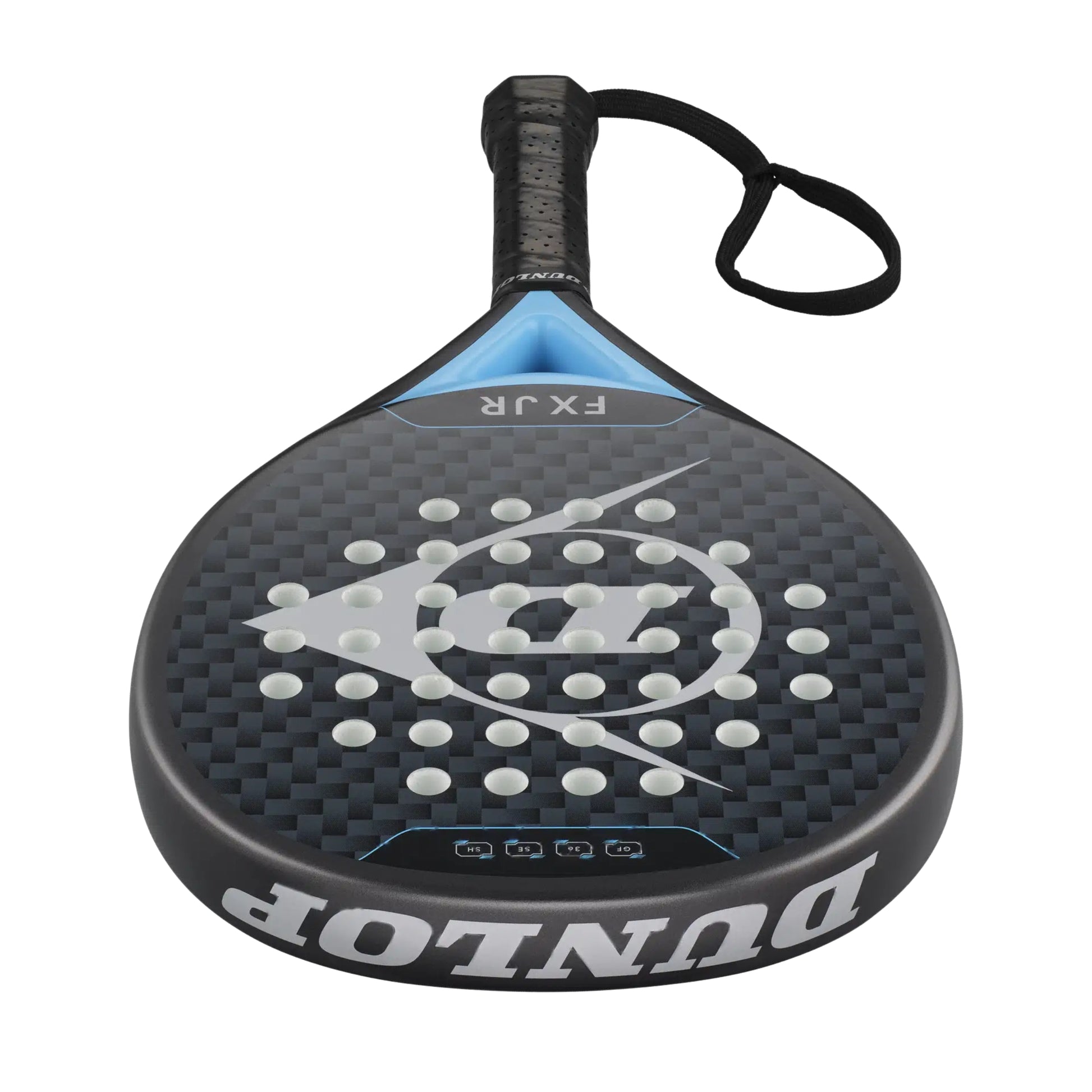 Dunlop padel racket with 'FX JR' branding on a white background