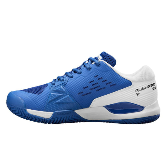 Blue and white Wilson tennis shoe on a white background