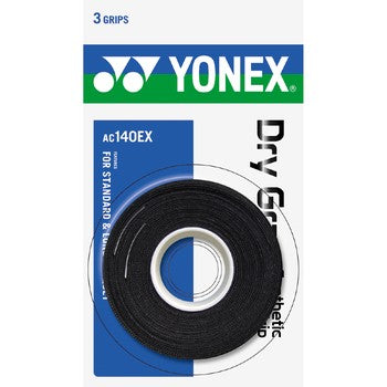 Yonex tennis racket grip packaging with a roll of black synthetic grip tape.