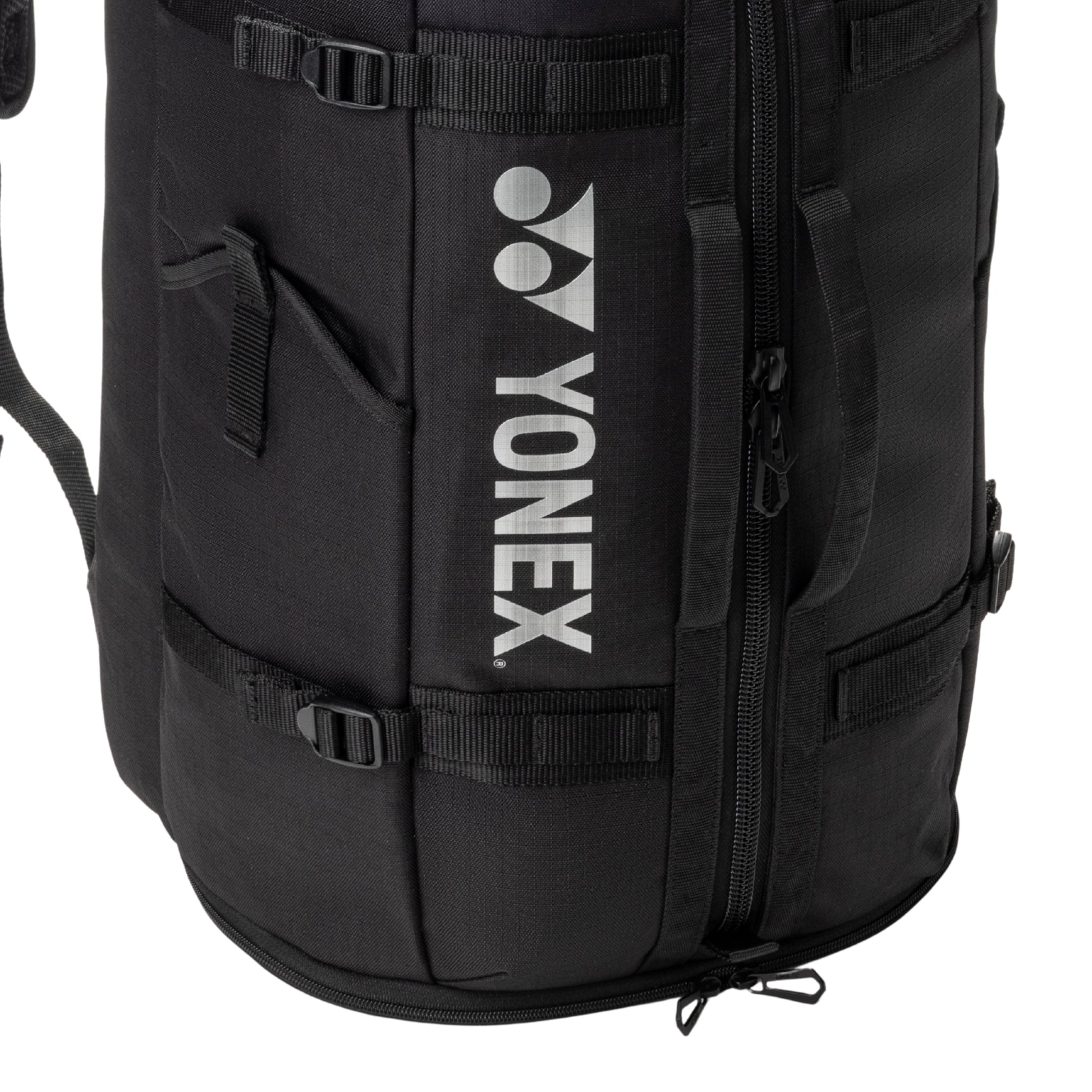 Black backpack with Yonex logo on a white background