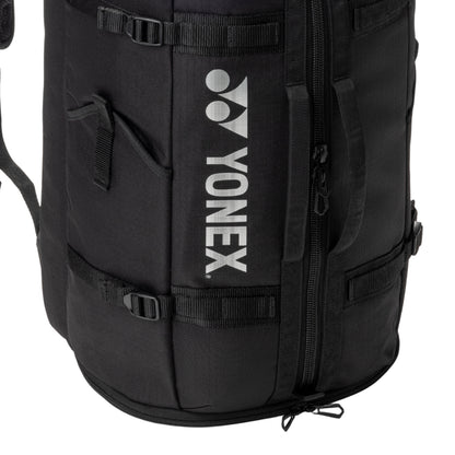 Black backpack with Yonex logo on a white background