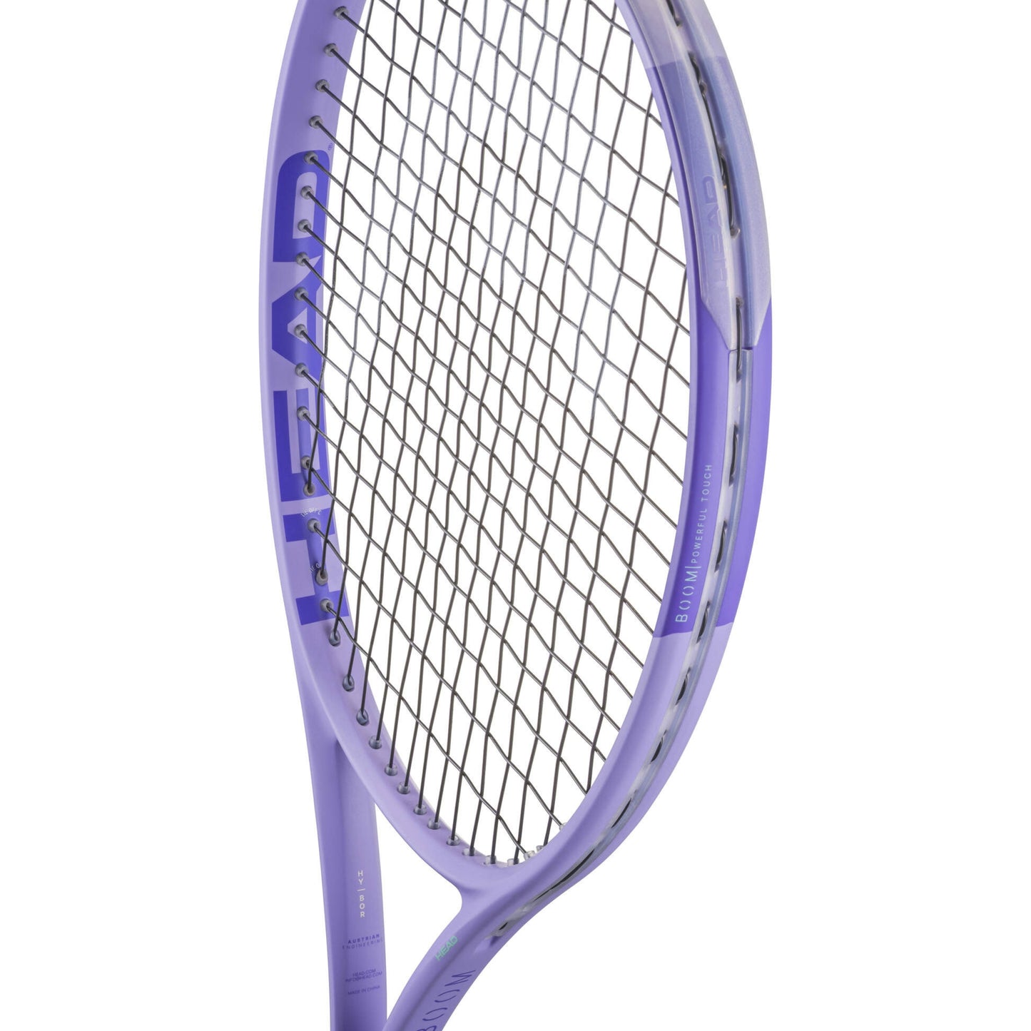 Purple tennis racket with head logo on a white background