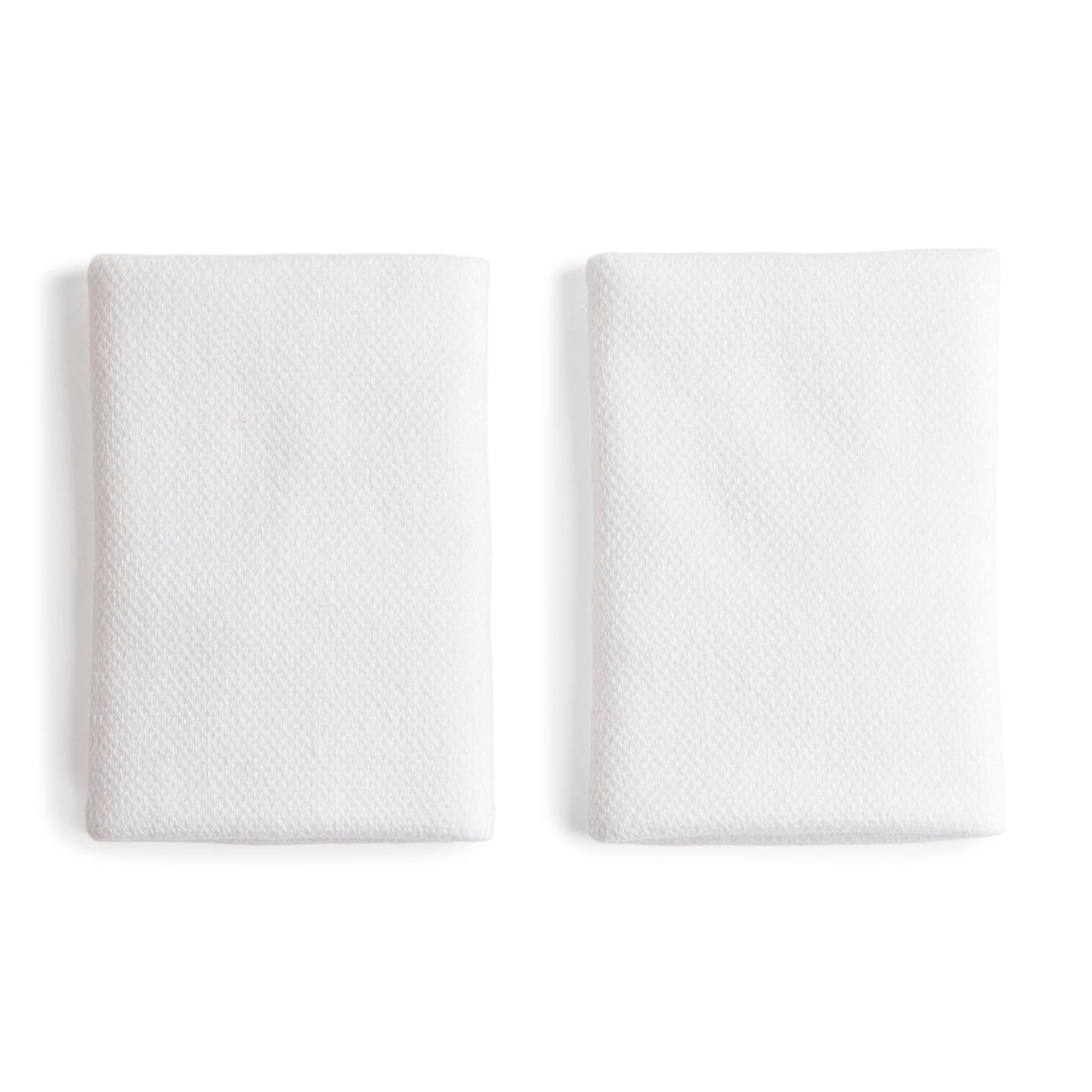 Two white wristbands, displayed side-by-side on a clean white background.