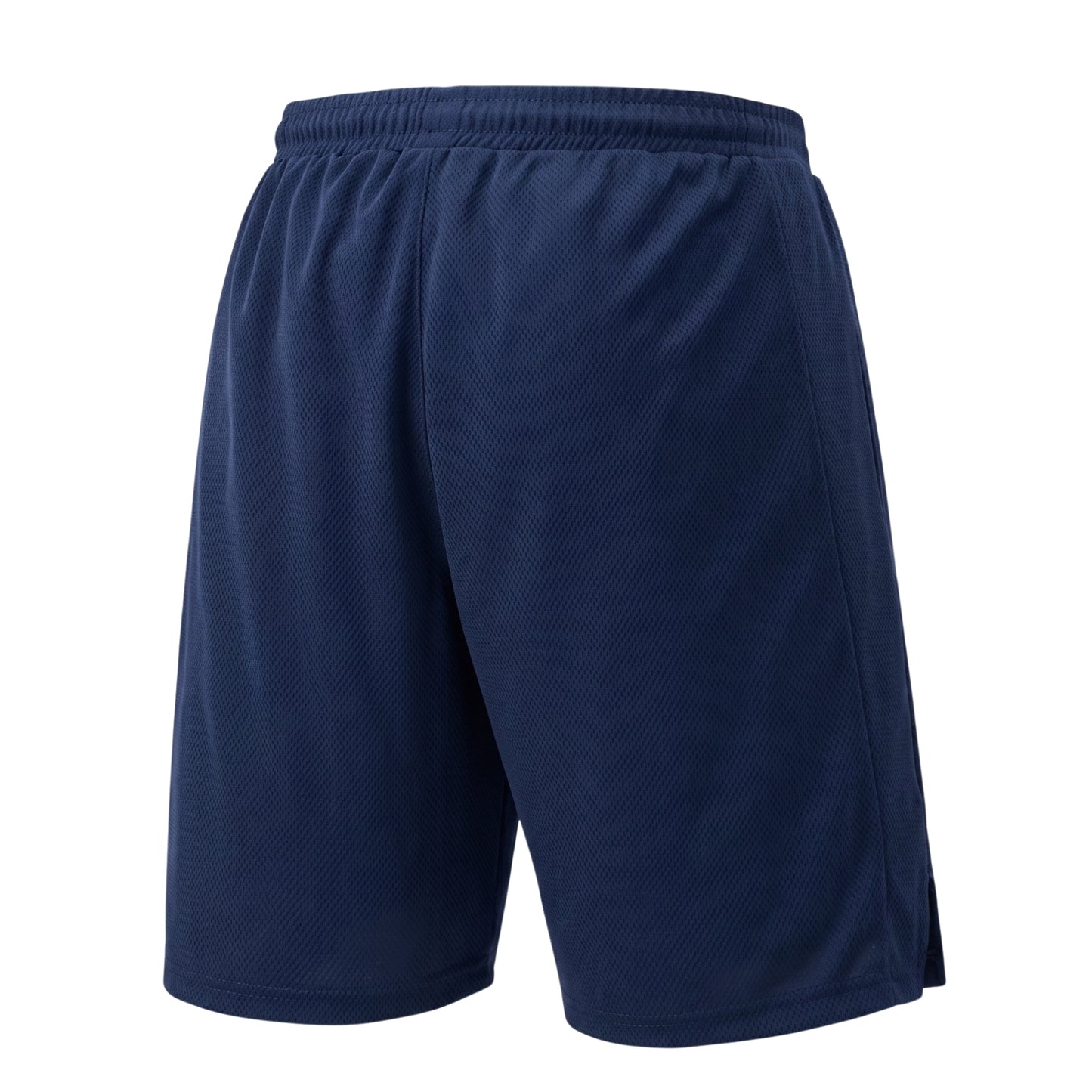 Navy Yonex shorts with a brand logo on a white background