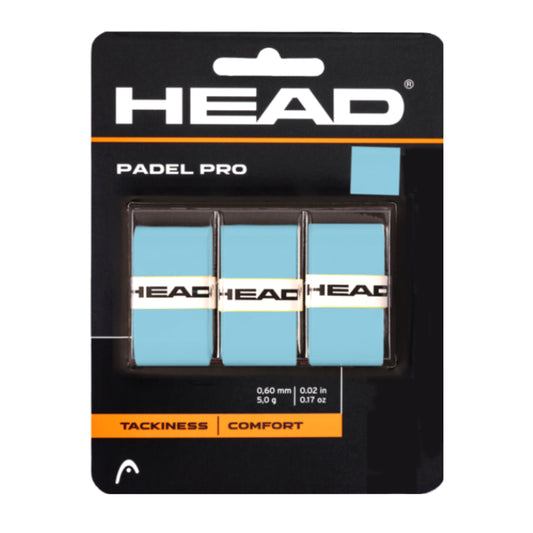 Pack of HEAD Padel Pro blue overgrips on a black background