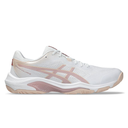 White and pink netball shoe on a white background