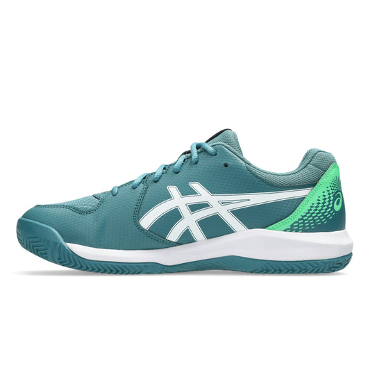 Green Asics padel shoe on a white background