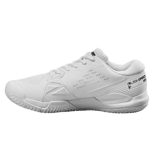 White tennis shoe with the wording Rushpro on a white background