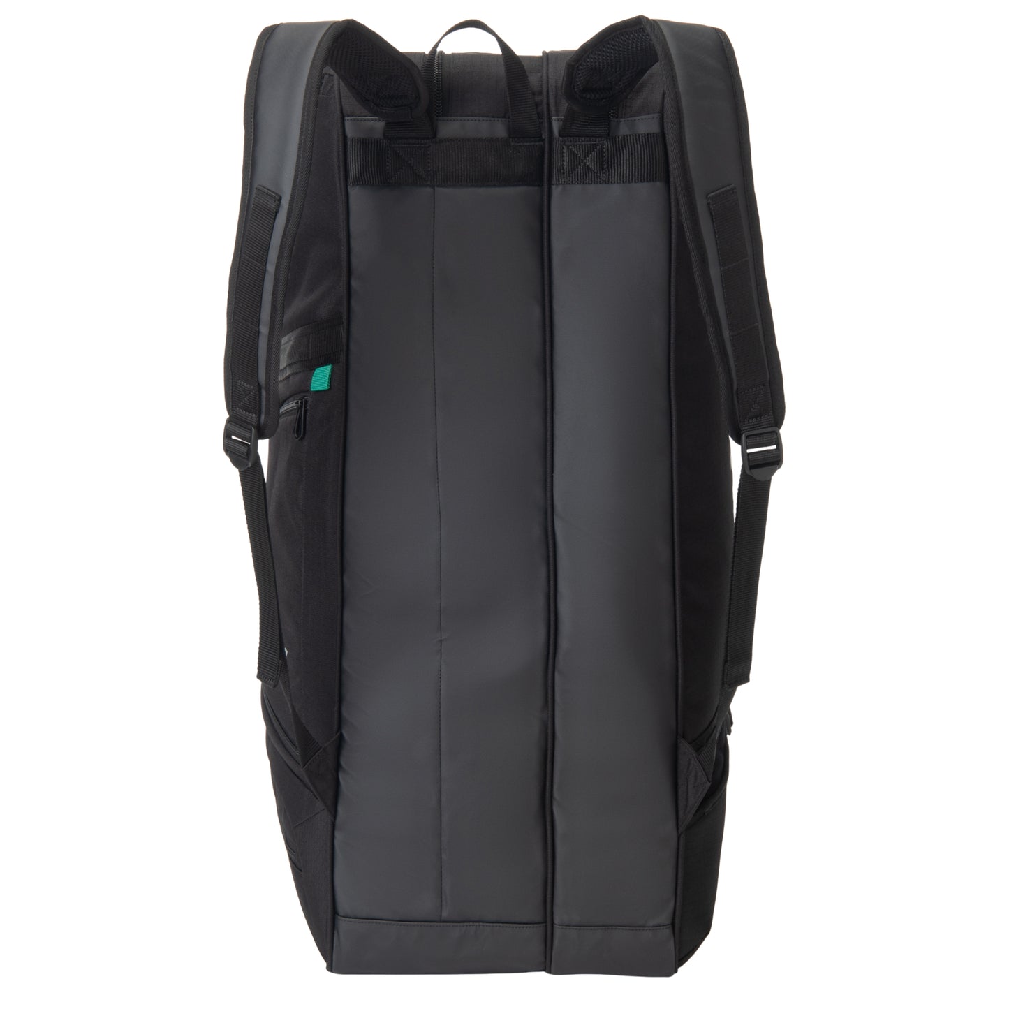 Back view of a Black backpack on a white background
