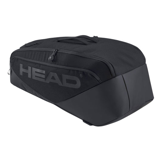 Black tennis bag with 'HEAD' branding on a white background