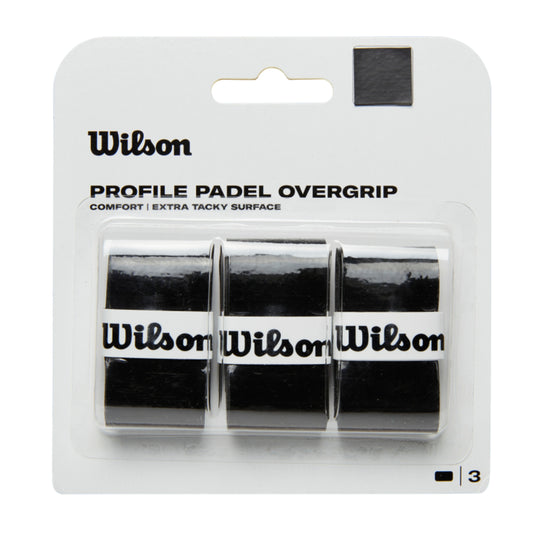Pack of Wilson Profile Padel overgrips in packaging on a white background
