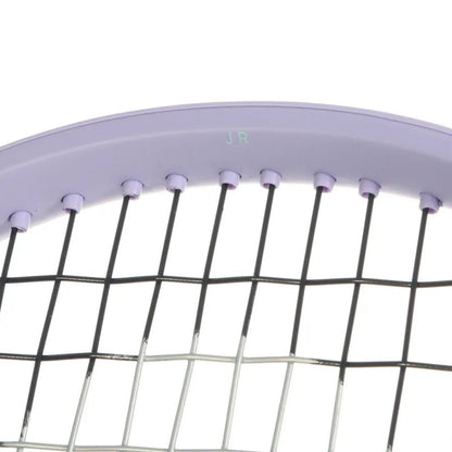 Close-up of a Head tennis racket head in light lavender purple, showing the string bed with black and silver strings against a white background.