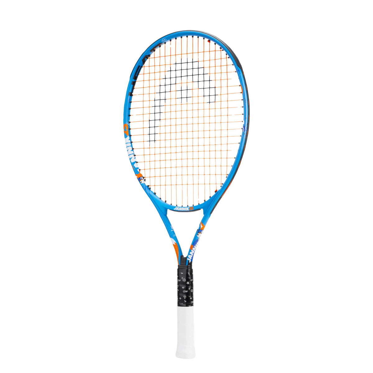 A blue and orange Head tennis racket with a white grip and white handle, shown vertically against a plain white background.