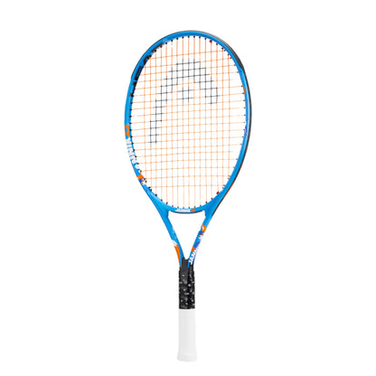 A blue and orange Head tennis racket with a white grip and white handle, shown vertically against a plain white background.