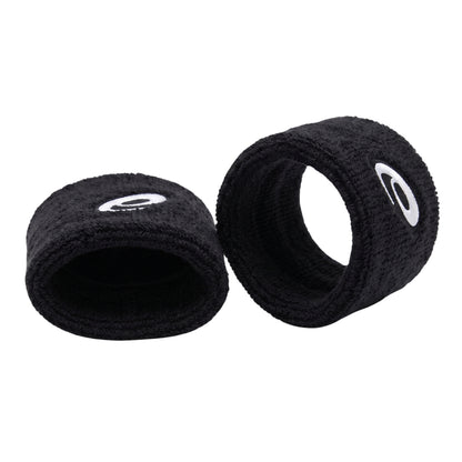 Two black wristbands with a logo on a white background