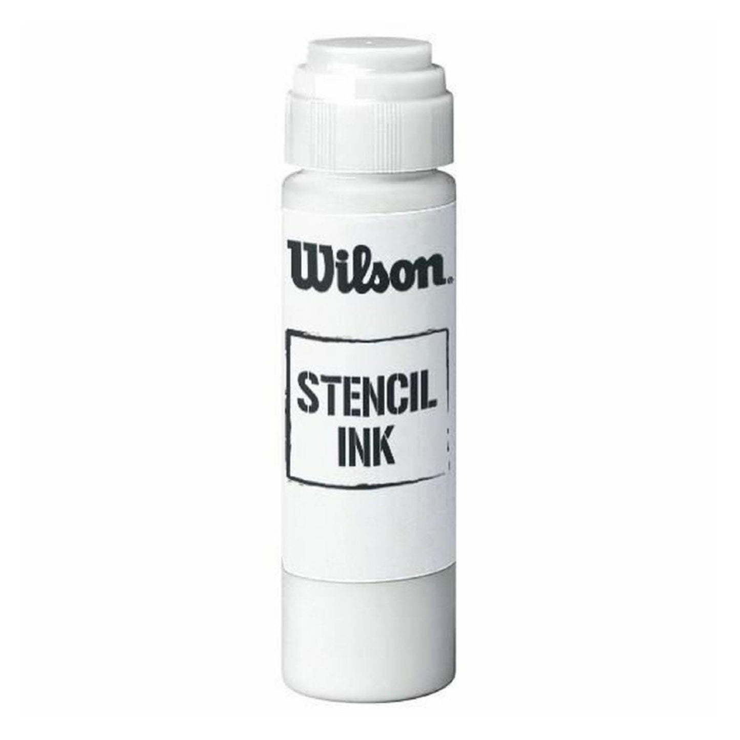 White ink bottle of Wilson Stencil Ink on a white background