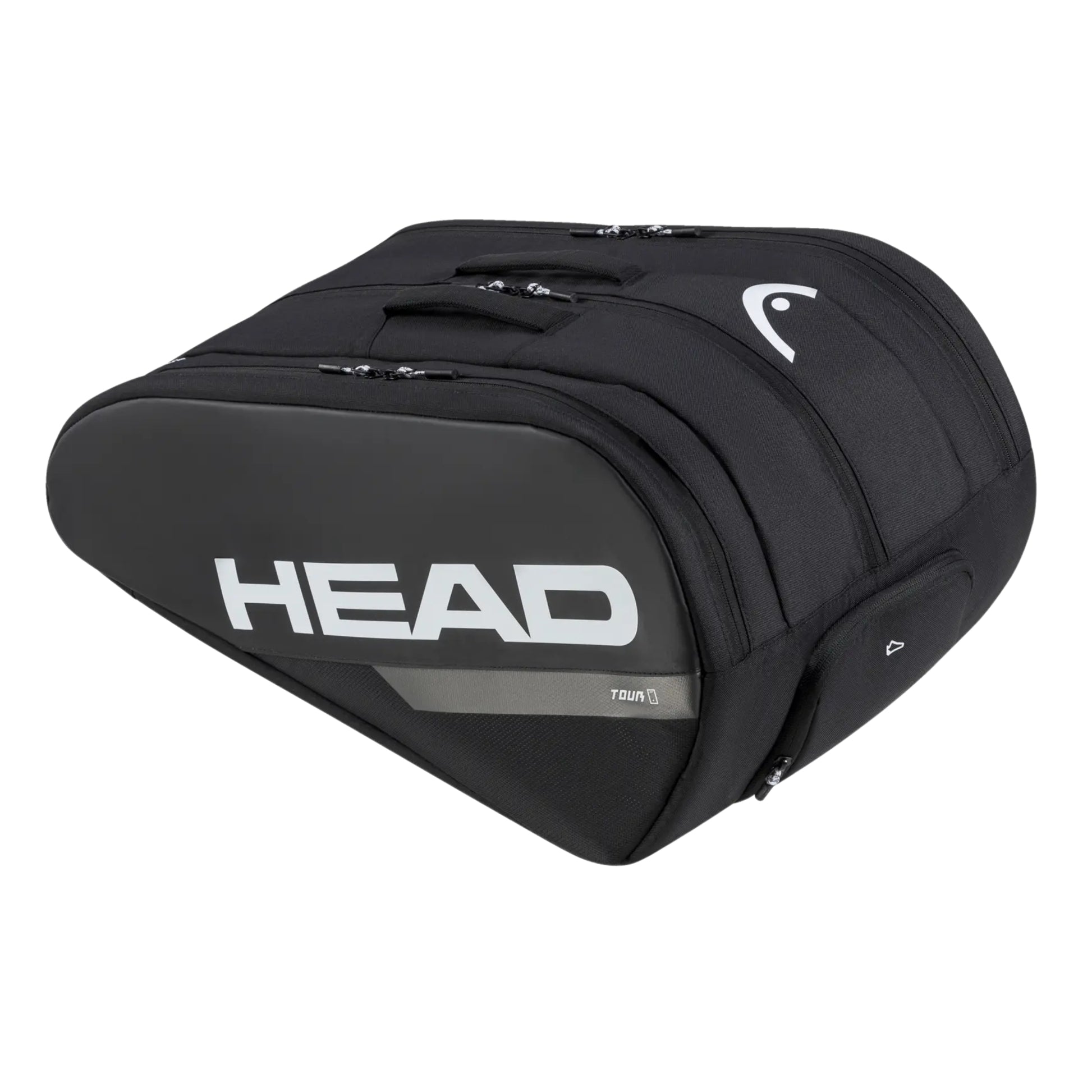 Black tennis bag with 'HEAD' logo on a white background