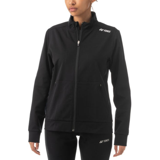 Black jacket with Yonex logo worn by a person on a white background
