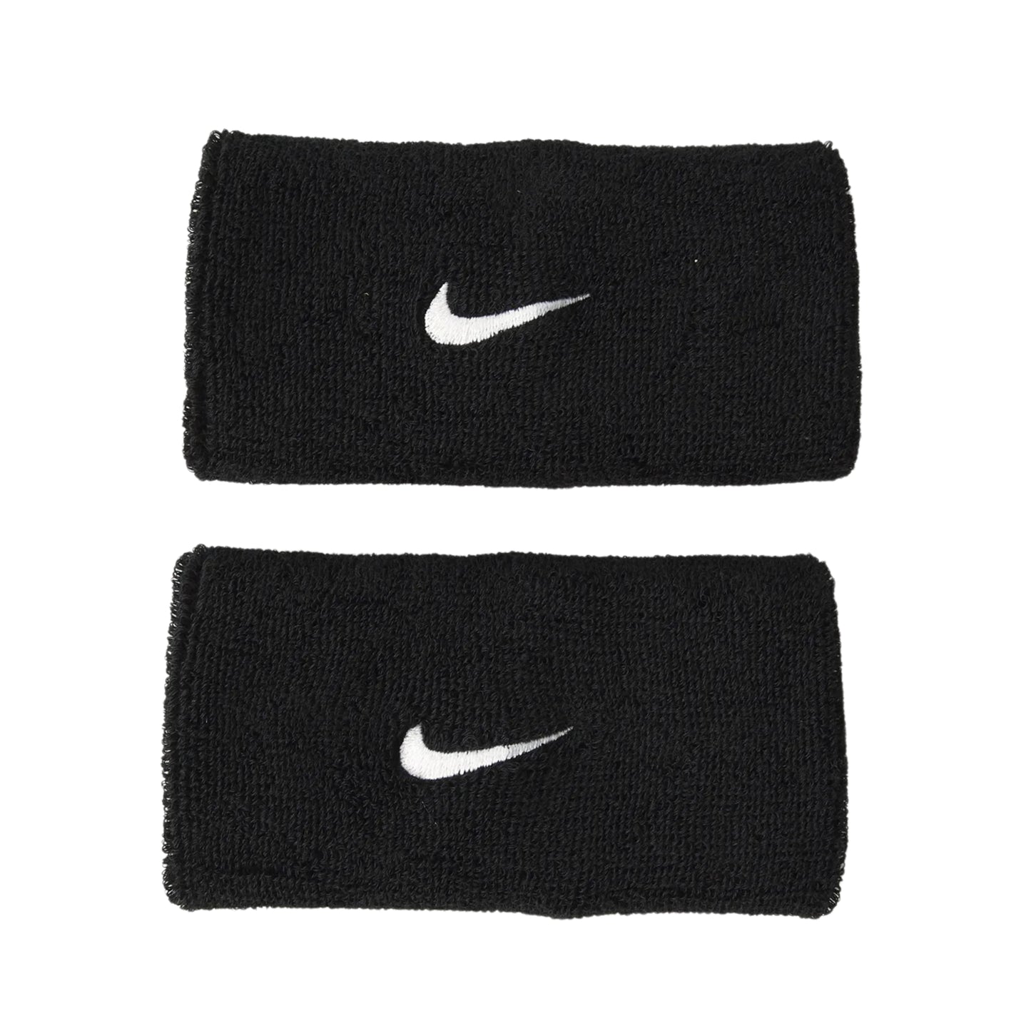 Two black wristbands with white Nike logos on a white background