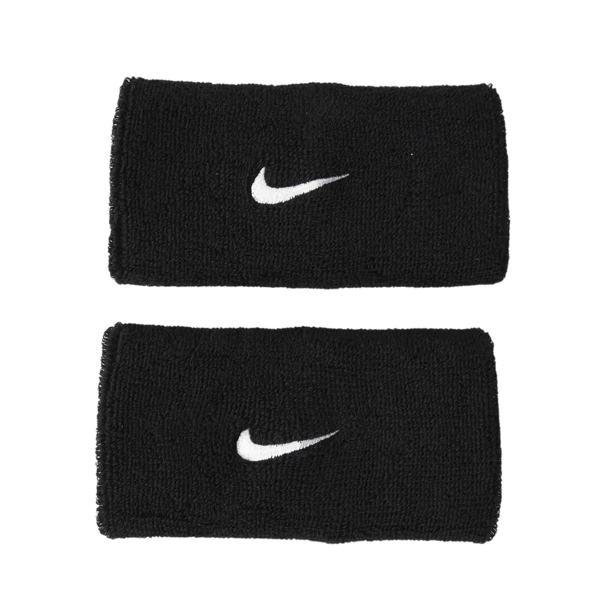 Two black wristbands with white Nike logos on a white background