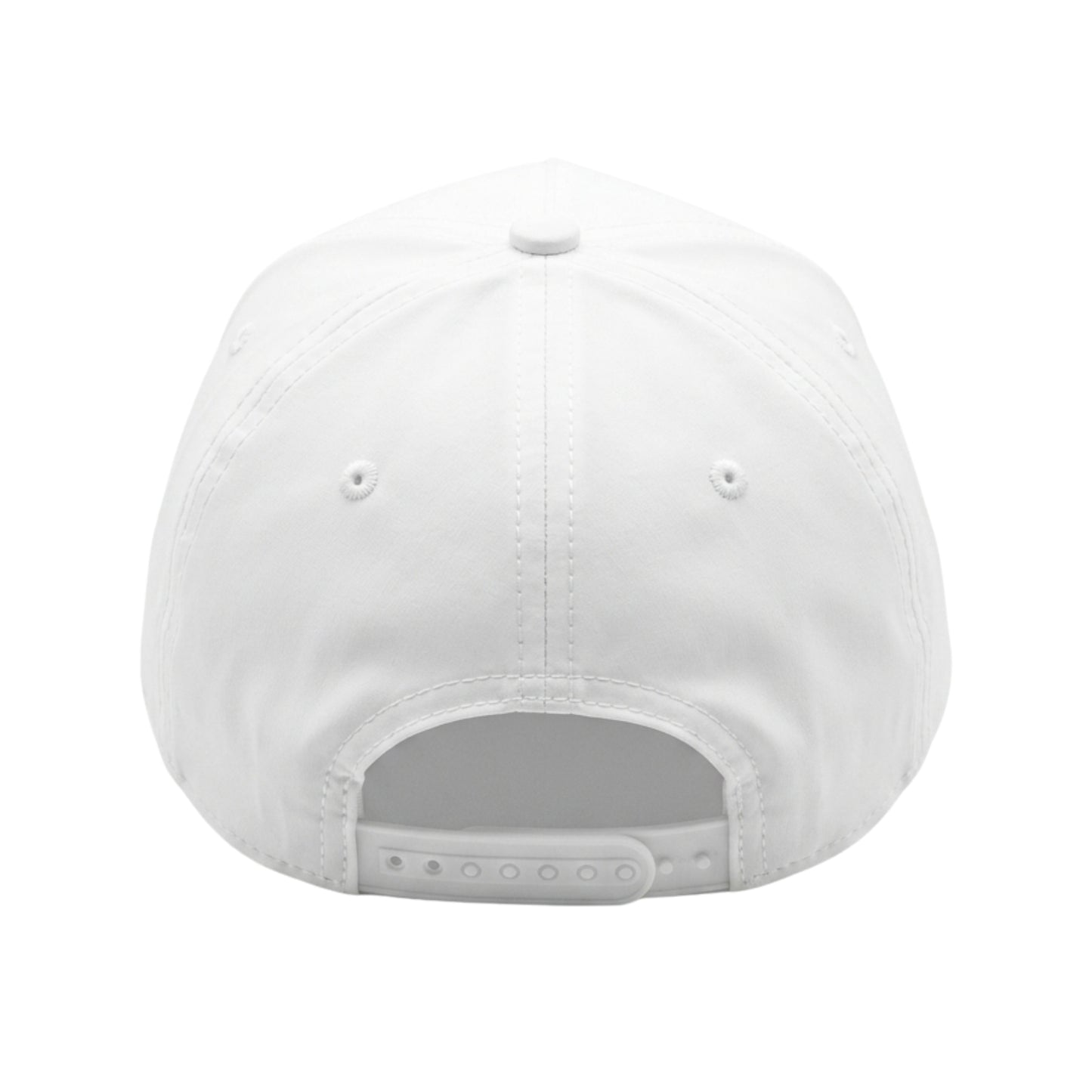 Back view of a white cap on a white background 