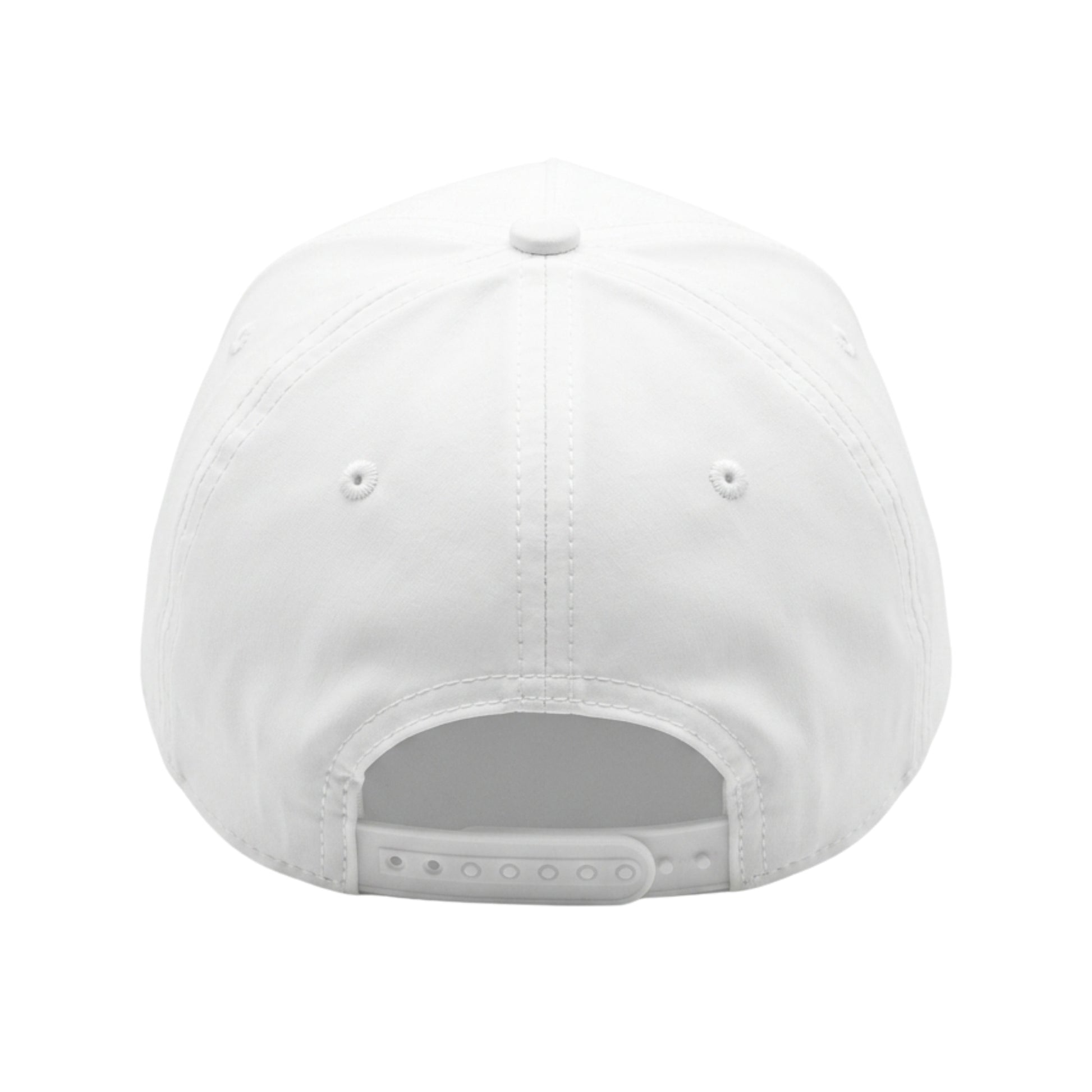 Back view of a white cap on a white background 