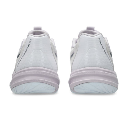 White Asics shoes with sole design on a white background