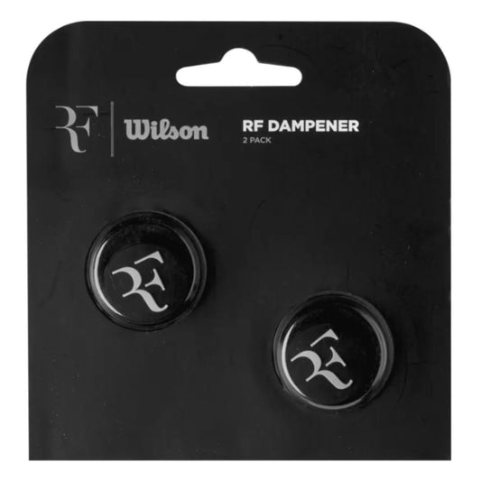 Wilson RF dampener packaging with two dampeners on a black background