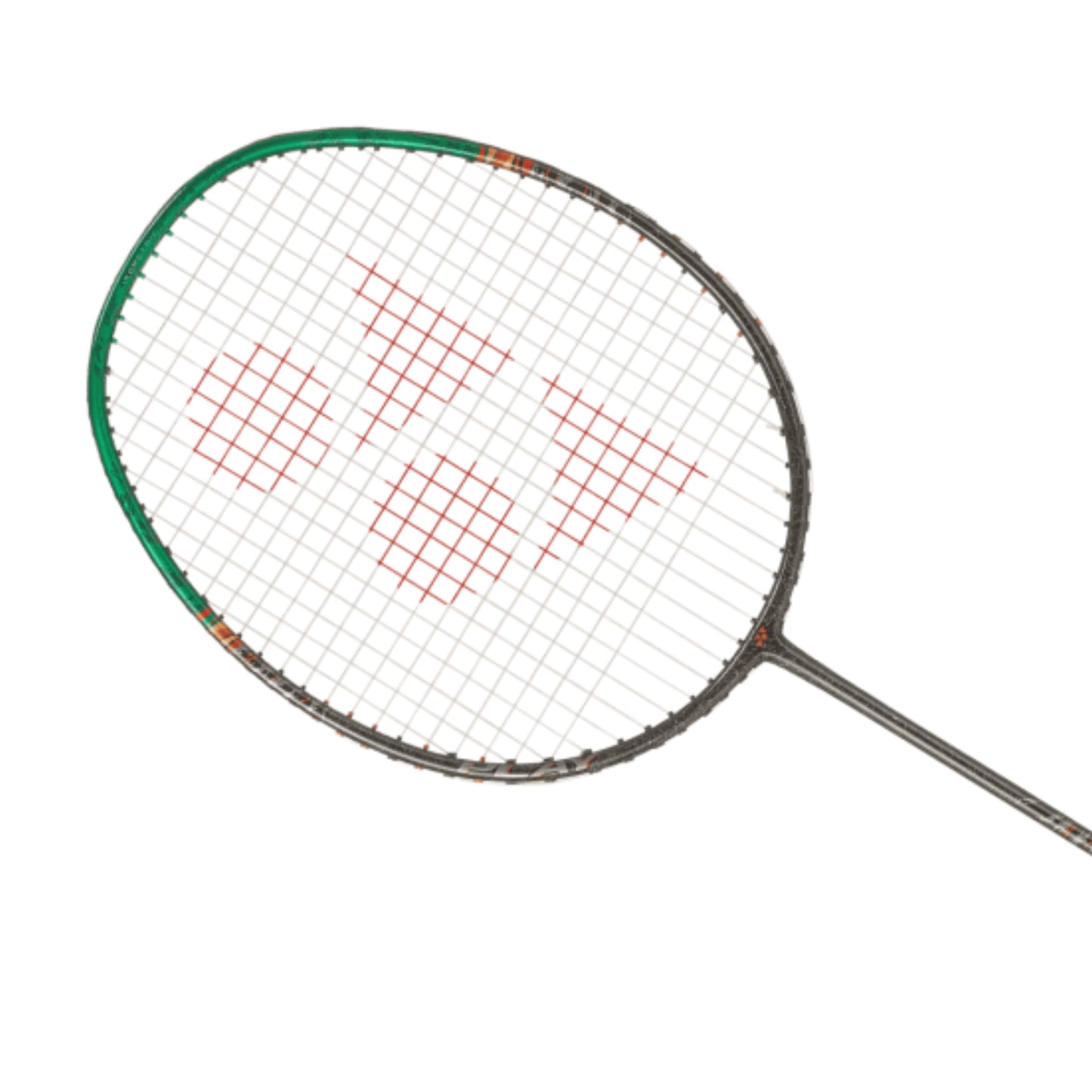 Close-up of a black and green Yonex Astrox 99 Play badminton racket on a white background