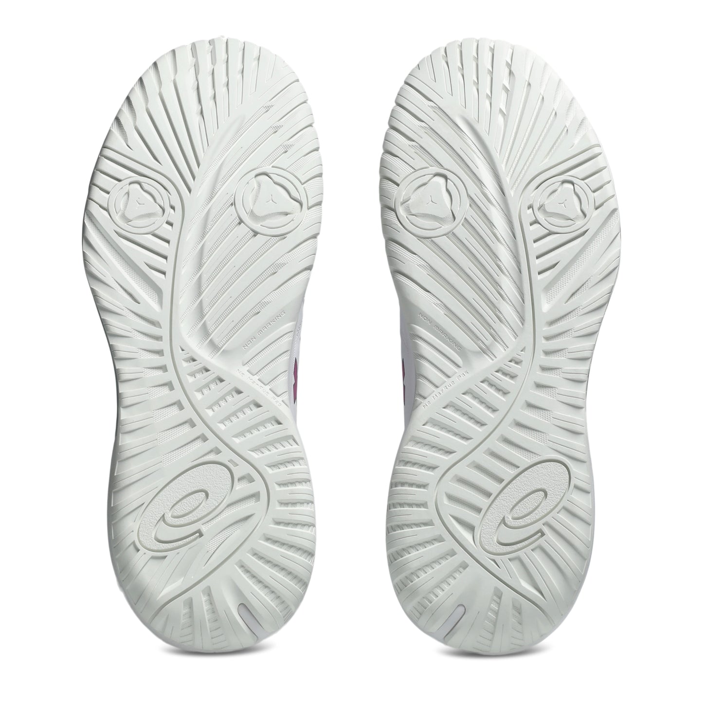 White shoe soles with tread pattern on a white background