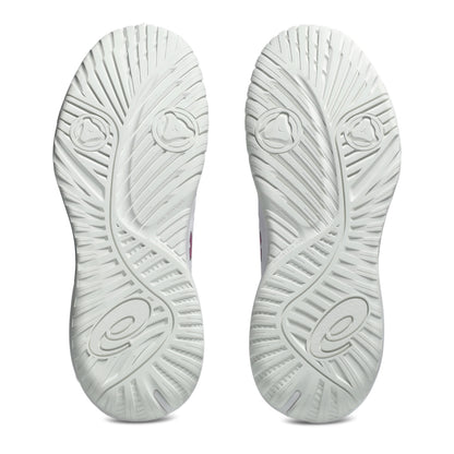 White shoe soles with tread pattern on a white background