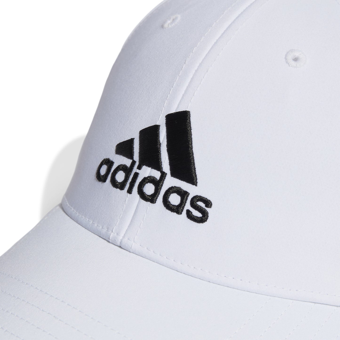 White Adidas cap with black logo on a white background