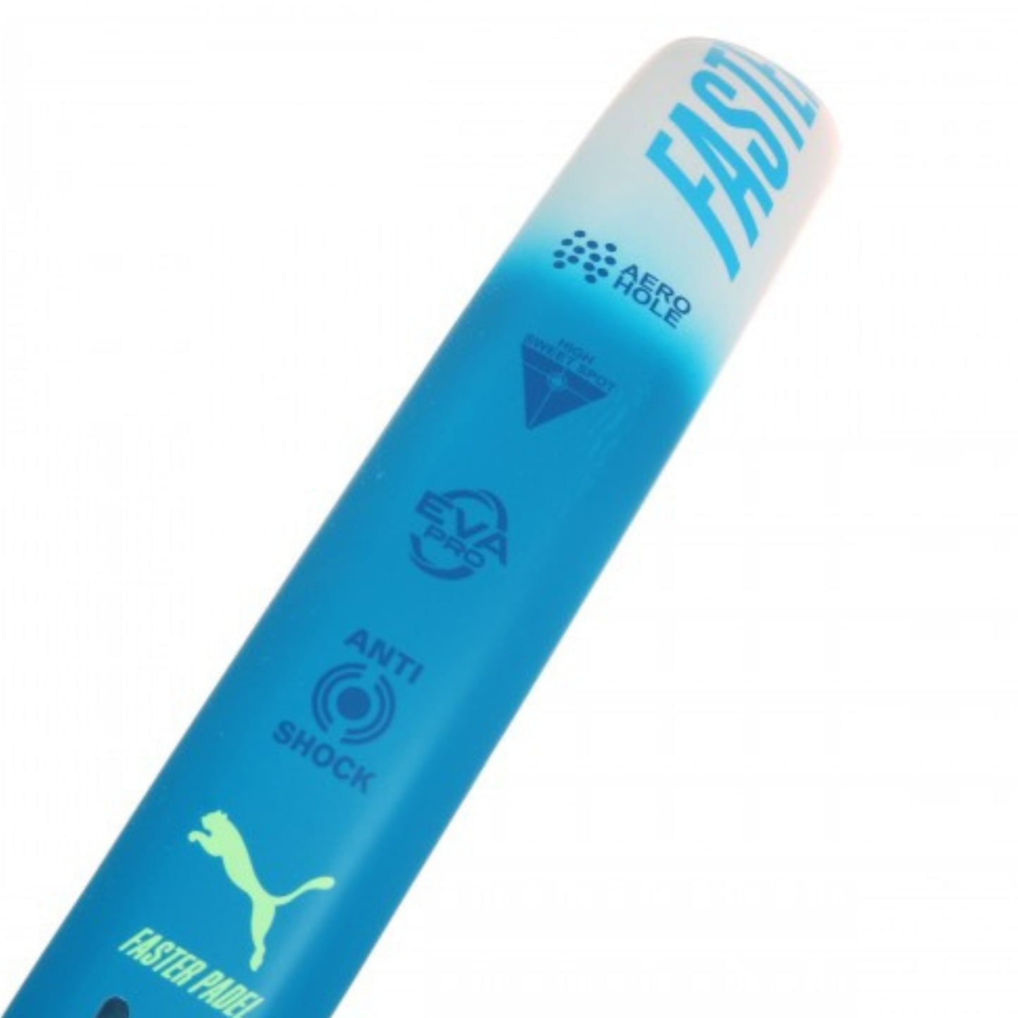 Padel racket side view with information on the racket